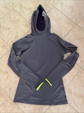 Nike Gray Hooded Performance Top with Neon Yellow Trim